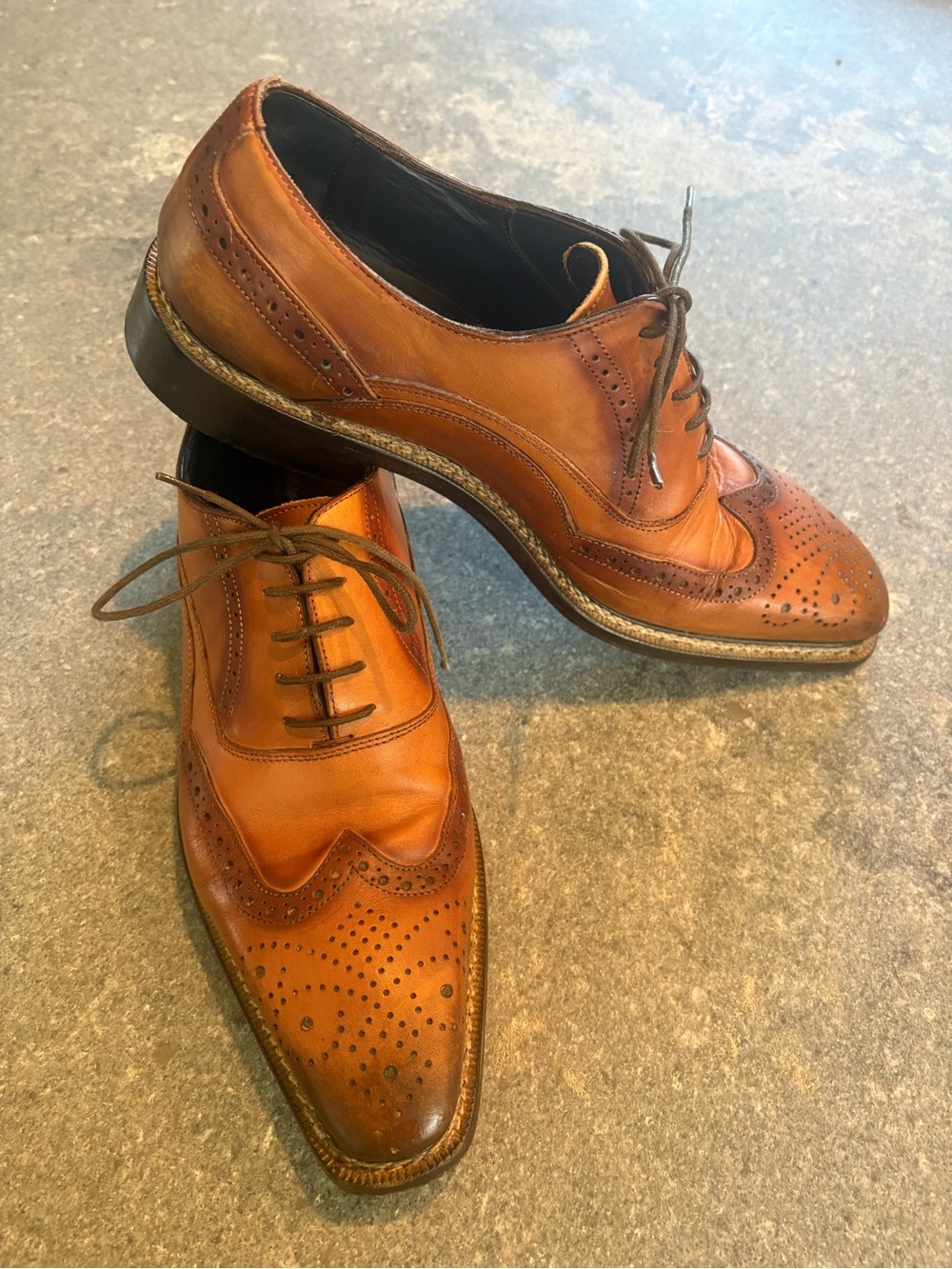 Emilio Franco Men’s Italian Made Classic Wingtip Derby in Cognac Leather